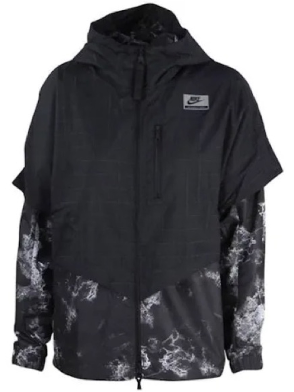 Nike Black Windbreaker with White Marble-Style Accents